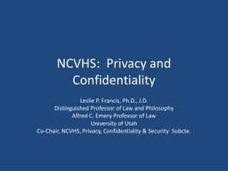 NCVHS: Privacy and Confidentiality