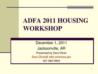 ADFA 2011 HOUSING WORKSHOP