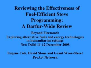 Reviewing the Effectiveness of Fuel-Efficient Stove Programming: A Darfur-Wide Review