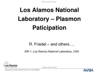 Los Alamos National Laboratory – Plasmon Paticipation