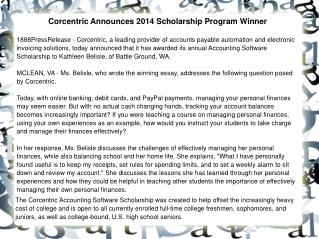 Corcentric Announces 2014 Scholarship Program Winner