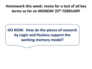 Homework this week: revise for a test of all key terms so far on MONDAY 25 th FEBRUARY