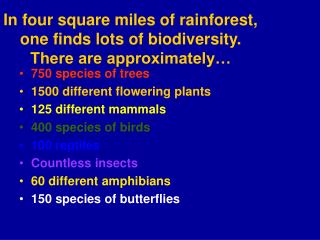 In four square miles of rainforest, one finds lots of biodiversity. There are approximately…