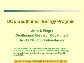 DOE Geothermal Energy Program