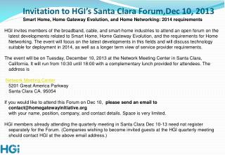Invitation to HGI’s Santa Clara Forum,Dec 10, 2013