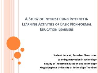 A Study of Interest using Internet in Learning Activities of Basic Non-formal Education Learners