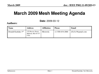 March 2009 Mesh Meeting Agenda