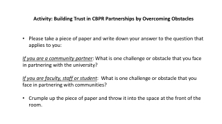 Activity: Building Trust in CBPR Partnerships by Overcoming Obstacles