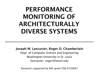 Performance Monitoring of Architecturally diverse systems