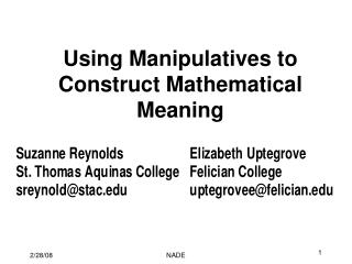 Using Manipulatives to Construct Mathematical Meaning