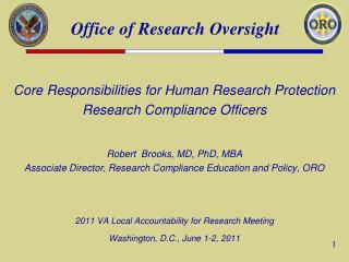 Core Responsibilities for Human Research Protection Research Compliance Officers
