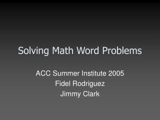 Solving Math Word Problems