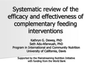 Systematic review of the efficacy and effectiveness of complementary feeding interventions