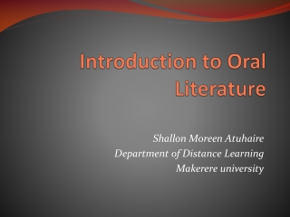 Introduction to O ral Literature