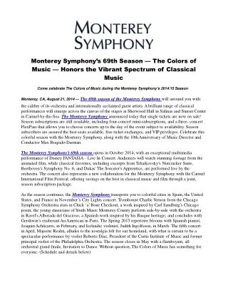 Monterey Symphony’s 69th Season — The Colors of Music — Hono