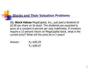 Stocks and Their Valuation Problems