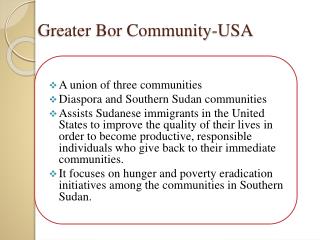 Greater Bor Community-USA