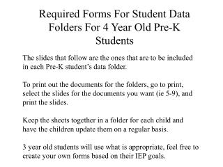 Required Forms For Student Data Folders For 4 Year Old Pre-K Students