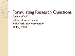 Formulating Research Questions