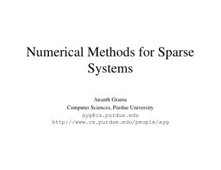 Numerical Methods for Sparse Systems