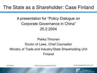 The State as a Shareholder: Case Finland