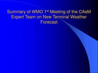 Summary of WMO 1 st Meeting of the CAeM Expert Team on New Terminal Weather Forecast