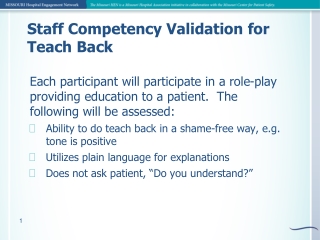 Staff Competency Validation for Teach Back