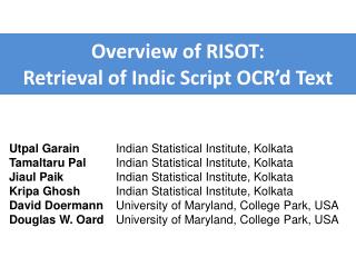 Overview of RISOT: Retrieval of Indic Script OCR’d Text