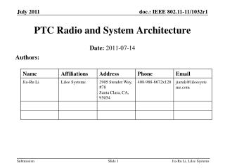 PTC Radio and System Architecture