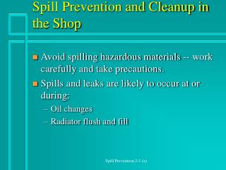 Spill Prevention and Cleanup in the Shop