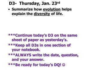 D3- Thursday, Jan. 23 rd