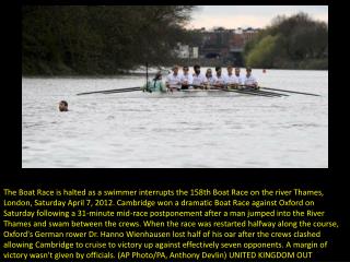 Oxford-Cambridge Boat Race halted by swimmer