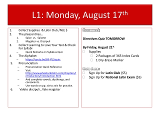 L1: Monday, August 17 th
