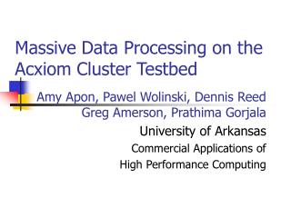 Massive Data Processing on the Acxiom Cluster Testbed