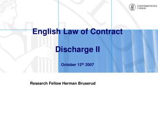 English Law of Contract Discharge II October 12 th 2007