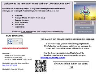 Welcome to the Immanuel-Trinity Lutheran Church MOBILE APP!