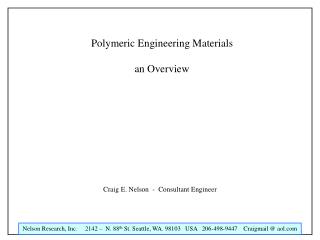 Polymeric Engineering Materials an Overview