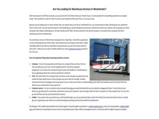 Are You Looking For Warehouse Services In Westminster?