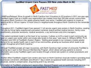 fastMed Urgent Care Passes 200 New Jobs Mark in NC