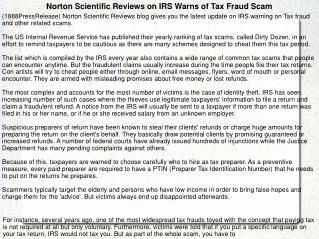 Norton Scientific Reviews on IRS Warns of Tax Fraud Scam