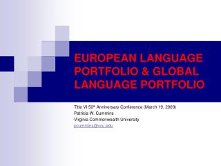 EUROPEAN LANGUAGE PORTFOLIO & GLOBAL LANGUAGE PORTFOLIO