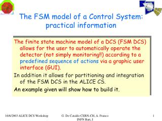 The FSM model of a Control System: practical information