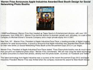 Warren Friss Announces Apple Industries Awarded Best Booth D