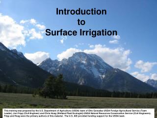 Introduction to Surface Irrigation