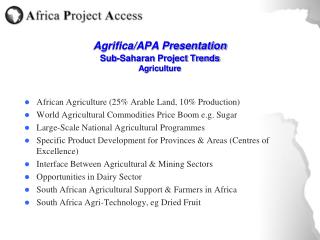 Agrifica/APA Presentation Sub-Saharan Project Trends Agriculture