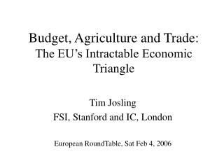 Budget, Agriculture and Trade: The EU’s Intractable Economic Triangle