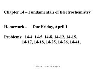 Chapter 14 – Fundamentals of Electrochemistry