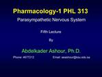 Pharmacology-1 PHL 313 Parasympathetic Nervous System