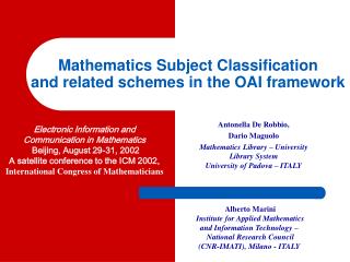 Mathematics Subject Classification and related schemes in the OAI framework