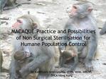 MACAQUE:Practice and Possibilities of Non Surgical Sterilisation for Humane Population Control